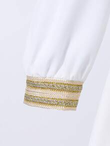 SHEIN Tween Girl Floral Print Ribbon Trim V-Neck Long Sleeve Elegant Dress - White - View 4