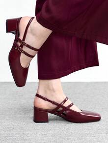 CUCCOO BIZCHIC 女士经典李子红漆皮系带低跟鞋，四季皆宜，全球必备 - 中紫紅色 - 查看 3