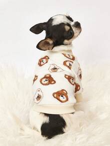 PETSIN 1 Printed Brown Bear And White Bear Flannel Sweatshirt, Thick And Warm For Pets In Autumn And Winter, White