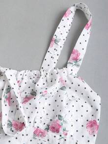 Sweetra Women's New Year, Halloween, Christmas, Thanksgiving, Spring, Summer, Autumn, Winter, Suitable For Party, Commute, Daily, Travel, Vacation. Women's Casual Wear: White Shirt, Polka Dot Blouse, White Top, White Polka Dot Rose Print Embroidered Hollow Out Fabric Top, New Year White, Summer Top, Women's Casual, Ruffle Collar Bow Tie Fitted A-Line Sweet Vacation Casual Special Fabric Cami Top - Multicolor - View 6