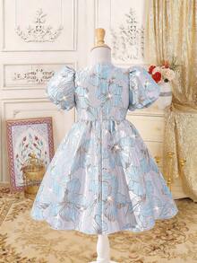 Vestido Elegante Azul Claro para Menina Jovem, Design de Laço Adorável, Vestido de Princesa Fashionável e Estiloso