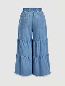 Sweetra Jeans holgados de talle elástico y pierna ancha de uso diario versátil para mujer de talla grande - Azul lavado medio - Ver 2