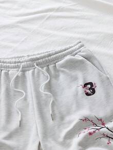 AXEPEAK 男士树枝印花抽绳腰带口袋休闲短裤 - 灰色 - 查看 3