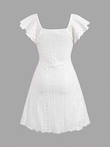 SHEIN 少女优雅立领收腰中长连衣裙 - 白色 - 查看 2