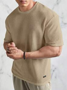 HIMLAND Men Casual Solid Waffle Knit Tee For Summer - Khaki - View 1