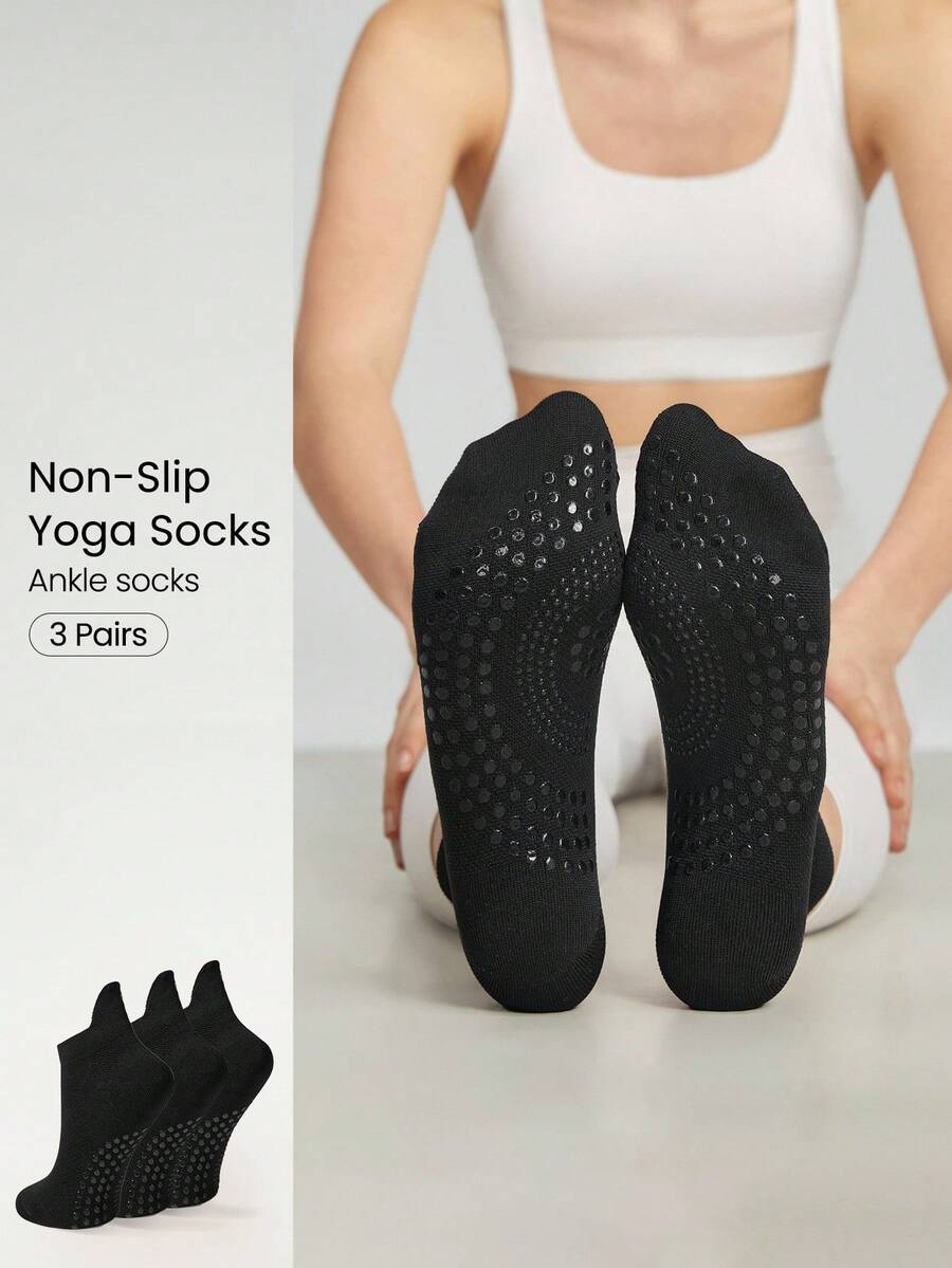 GLOWMODE 3 أزواج من الجوارب المُمشى بتهوية mesh, تمنحك تجربة المشي مع الراحة، قابضة و مناسبة للتمارين الرياضية اليومية في الاستوديو. - الأسود - مشاهدة 1