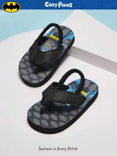 BATMAN X Cozy Pixies 1 par sommar casual all-match söta roliga strandsemester svarta pojkar/småbarn platta sandaler