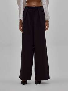 MUSERA 梭织修身高腰褶裥阔腿裤，适合派对、性感、夜间外出、优雅场合、情人节、新娘、婚礼、订婚、婚宴、夏季休闲等场合。 - 黑色 - 查看 2