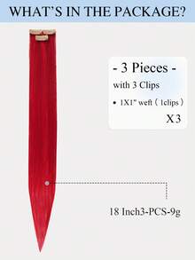 3片装彩色夹式接发，18英寸长直发，100%真人发丝，红色，隐形直发挑染，彩色发片，彩虹接发，适合女性女孩日常佩戴，冬季、圣诞节、万圣节装扮，秋季穿搭，女士秋季穿搭 - SRed - 查看 4