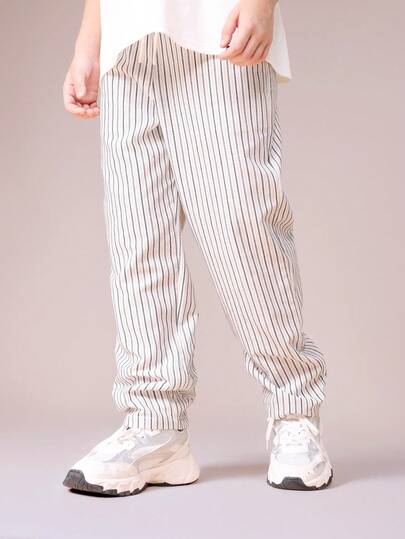 SUMWON Pantalones jogger a rayas con puños elásticos para un uso cómodo diario, pantalones informales con patrón de líneas verticales para vacaciones