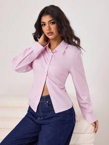 Aidyla Pink Striped Cinched Waist Fitted Sexy Blouse - Pink - View 6