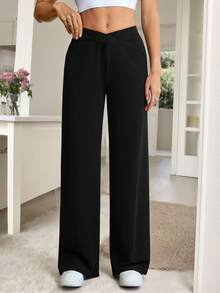 SHEIN Tall Quần ống đứng họa tiết da báo dành cho nữ, trang phục đi học, trang phục mùa thu, trang phục giáo viên, thời trang, phong cách quý tộc cổ điển, váy nữ thường ngày, trang phục ngày Quốc khánh 4 tháng 7. - màu đen - Xem 2