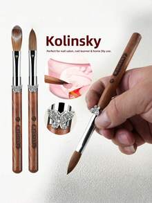 100% 貂毛蝴蝶檀木手柄压纹 UV 凝胶雕刻笔刷液体粉末 DIY 美甲绘画 - 棕色 - 查看 1