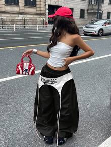 Coolane 女士撞色阔腿裤 - 黑色 - 查看 3