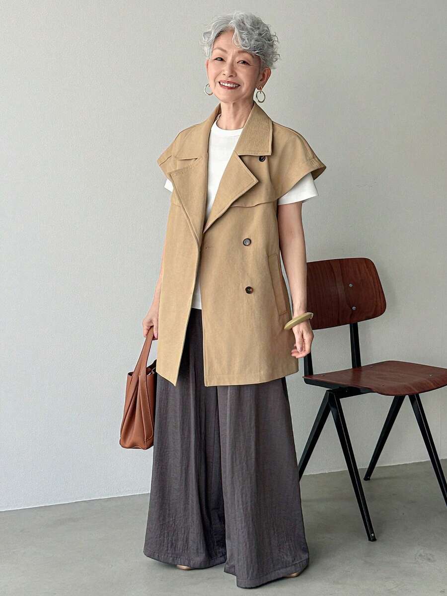 Women's Casual Daily Lapel Neck Double-Breasted Jacket - Khaki - View 1