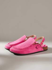 Solecia Giày nữ hở gót đế bằng màu trơn, kiểu mules, thích hợp cho mùa xuân và hè, đi nghỉ mát, lễ Phục sinh, Giáng sinh. - Màu hồng 1 - Xem 2