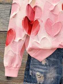 EMERY ROSE 女士加大码休闲印花卫衣，可爱时尚的爱心印花设计，暖色调，适合街拍、日常穿着、运动、秋冬季节和返校季。 - 彩色 - 查看 3