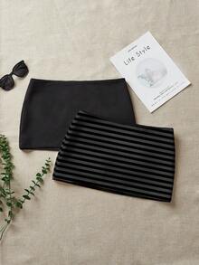 Attitoon 2 件套黑色和黑/灰条纹全身印花迷你裙套装，百搭性感，适合初秋、复古、学院风、可爱、Y2K、波西米亚风、嬉皮士、音乐节、秋冬 - 彩色 - 查看 10