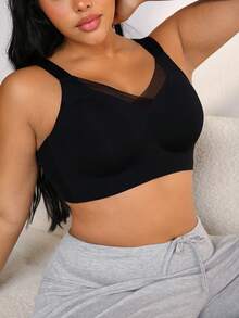 NudeFit 1pc Women Plus Size Minimalist Wireless Bra - Black - View 4