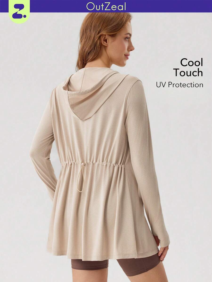 OutZeal 女士防晒外套 夏季日常休闲 防紫外线 速干 凉爽触感 抽绳腰身 长袖 带拇指孔