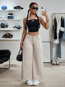 SHEIN Tall Jeans de pierna ancha versátiles y casuales con bolsillos y botones para mujer - Gris - Ver 7