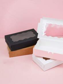 3/10/20 bucăți dreptunghiulare cu fereastră transparentă, cutie de hârtie Kraft, ambalaj natural negru pentru tratații, cutie reutilizabilă pentru depozitare, cutie de cadouri pentru nuntă, petrecere de ziua de naștere, organizare artizanală, decor pentru casă și birou - Negru - Vizualizare 7