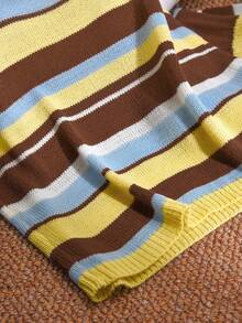 CosyJoli 大码女式条纹圆领无袖针织上衣和针织短裤休闲套装 - 彩色 - 查看 4