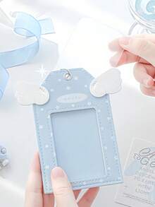 1pc Y2k Card Holder Keychain, Cute Kawaii PU Leather Card Holder With Wings & Heart Keychain, Gift For Friends, Pink/Blue ID/SIM Pouch - Little Angel - View 6