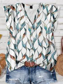 EMERY ROSE Áo kiểu nữ cỡ lớn in họa tiết lá cổ điển, thích hợp mặc mùa thu, hè, áo sơ mi trắng, dự tiệc. - Nhiều màu - Xem 1