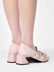 ROMWE Grunge Punk Elegant Pointed Toe Chunky Heel Lacquer Leather Pumps For Christmas Valentine's Day - Barely Pink - View 5