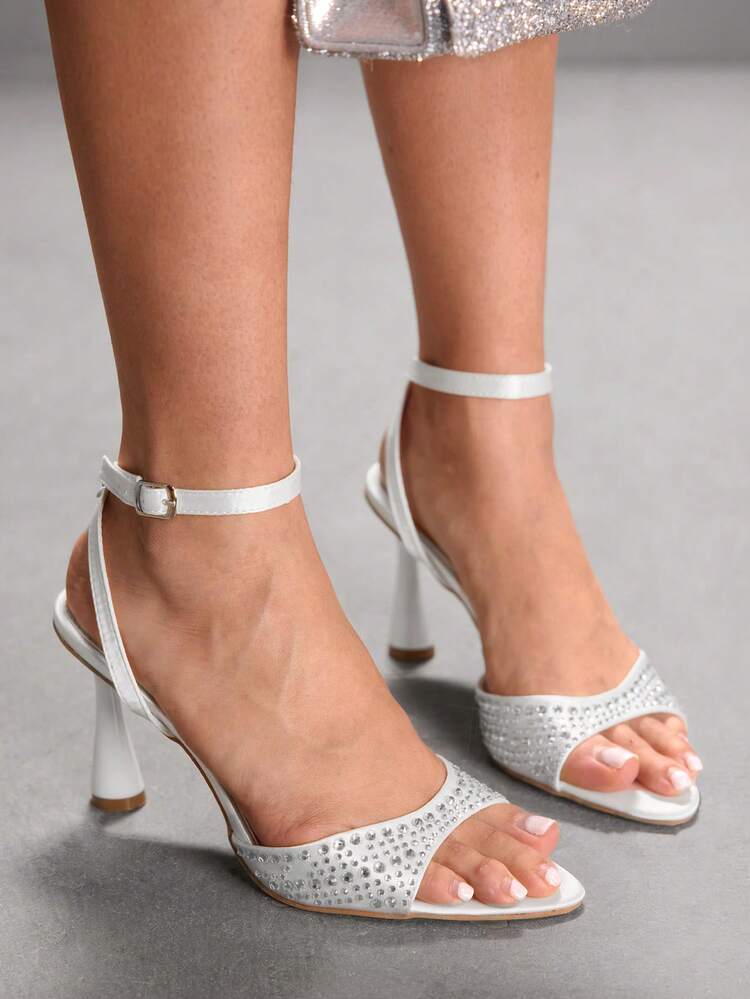 CUCCOO SZL Women's Pointed Toe High Heel Stiletto Ankle Strap Rhinestone Embellished Sexy Fashion Glamorous Party Nightclub Open Toe Sandals Valentine's Day Prom Heels