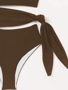 Swim Vcay 女士纯色镂空系带连体泳衣，适合海滩/度假穿着，棕色连体泳衣，镂空连体泳衣，棕色连体泳衣，曲线泳衣套装，全包覆泳衣，巧克力棕色连体泳衣，不对称镂空泳衣，单肩高衩泳衣，镂空连体泳衣，单肩泳衣，棕色比基尼侧镂空连体泳衣，度假风连体泳衣，2026夏季泳衣，显瘦泳衣，奢华度假装，度假必备 - 咖啡棕 - 查看 6