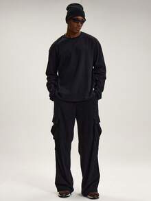 Musero Crew Neck Long Sleeve Drop Shoulder Large Back Graphic Print Tshirt SPRING SUMMER Essentials - Black - View 5