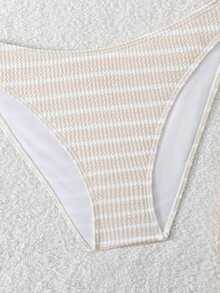 SHEIN Teen Girl Pastel Wavy Ribbed Adorable Front Decor Beach Vacation Bikini Set,Kids - Apricot - View 3