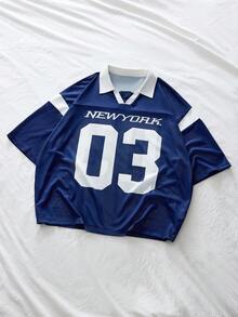 AXEPEAK Men's Letter Print Short Sleeve Casual Commuter Polo Shirt - Blue - View 6