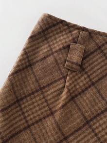 Franclia French Retro Plaid Woolen High Waist A-Line Skirt - Brown - View 5