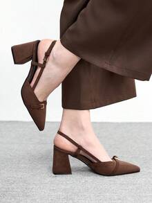 CUCCOO BIZCHIC Women's Classic Burgundy Pointed Toe Mid-Heel Slip-On Pumps, Versatile For Commute, Date, Party, Holiday, Wedding For Christmas Valentine's Day Spring Shoes - dark brown - View 3