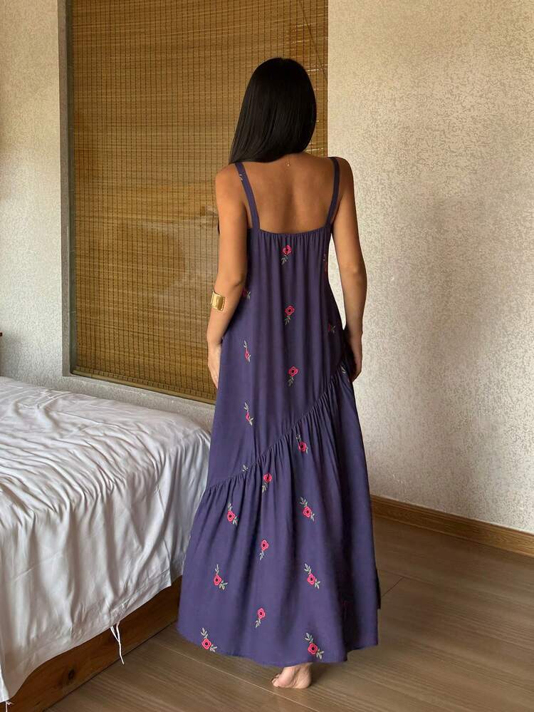 Floral Print Maxi Slip Dress For Women, Vacation Style