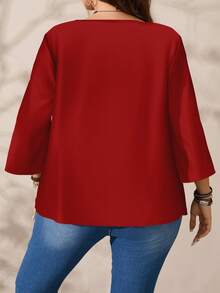 EMERY ROSE 大码女式浪漫休闲爱心印花宽松圆领七分袖衬衫，情人节爱心衬衫，情人节礼物 - 紅色 - 查看 4