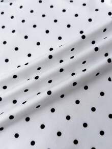 SHEIN 少女黑白波点印花褶皱针织休闲百搭T恤，春夏款