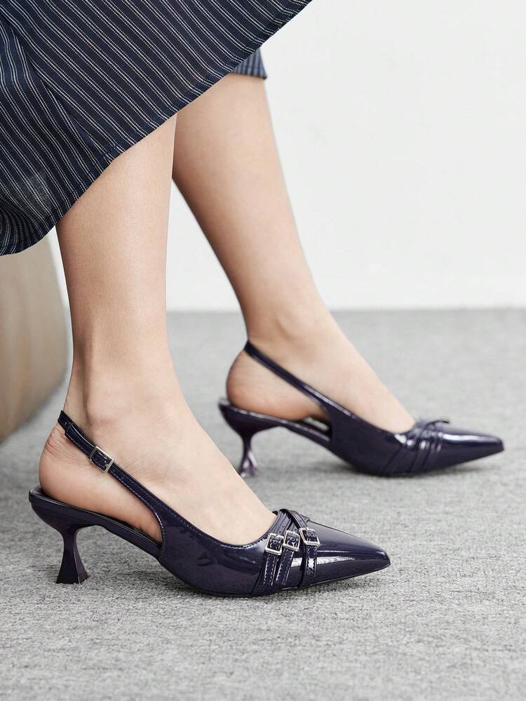 CUCCOO BIZCHIC Escarpins à talons hauts stilettos à bout pointu pour femmes, avec bride arrière et multi-brides, en bordeaux. Talons hauts polyvalents et pour le travail et les fêtes de Noël