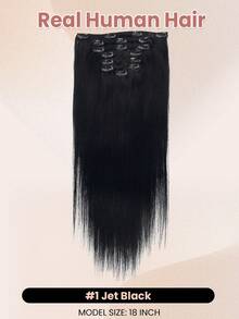 7 piezas, 120g, extensiones de cabello humano real de color negro azabache, extensiones de cabello humano rectas Remy con clips - S1 - Ver 2