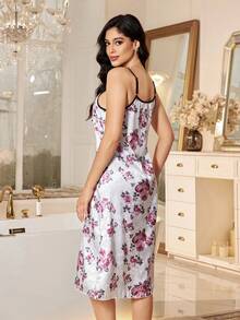 SHEIN 女士优雅提花花卉吊带睡裙 - 白色 - 查看 2