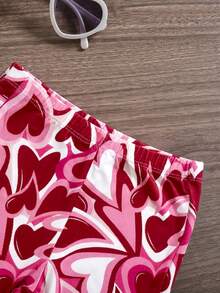 SHEIN Babygirl Casual Collared Sleeveless Asymmetrical Hem Heart Print Tank Top And Flare Pants Set - Multicolor - View 4