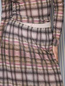 COUREZ 低腰网纱格纹中长裙/Y2K风格春季女装，可爱性感外出裙两件套，约会之夜情人节穿搭 - 彩色 - 查看 7