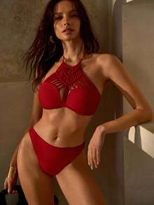 MOTF PREMIUM BỘ BIKINI KIỂU BOHEMIAN MÓC LEN THỦ CÔNG - Đỏ - Xem 5