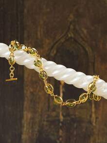 Glisma 18K 镀金绿色锆石手链，Y2K/适合妈妈/女士/女孩，适合秋季、冬季、节日、假日、度假、老钱、万圣节 - 綠色 - 查看 2