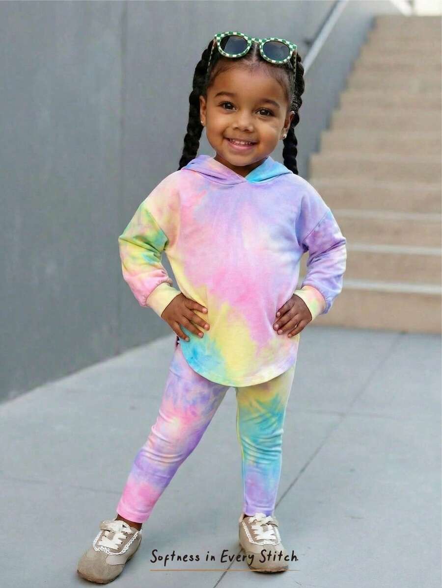 Cozy Pixies 2件套女婴扎染针织柔软连帽卫衣和松紧腰裤套装 - 彩色 - 查看 1