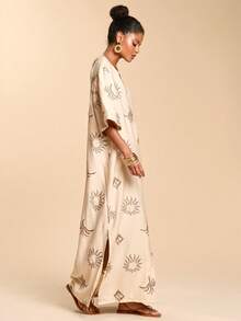 Travachic 女士度假棕榈树印花V领宽松罩衫连衣裙 - 彩色 - 查看 5