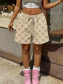 Rovax 女士字母印花抽绳腰带休闲百搭日常短裤 - 彩色 - 查看 1